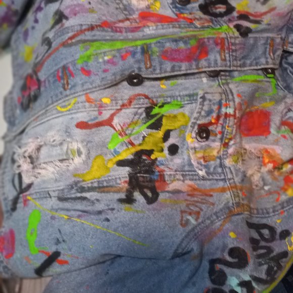 Hand painted women's jean jacket  XL - Picture 4 of 4